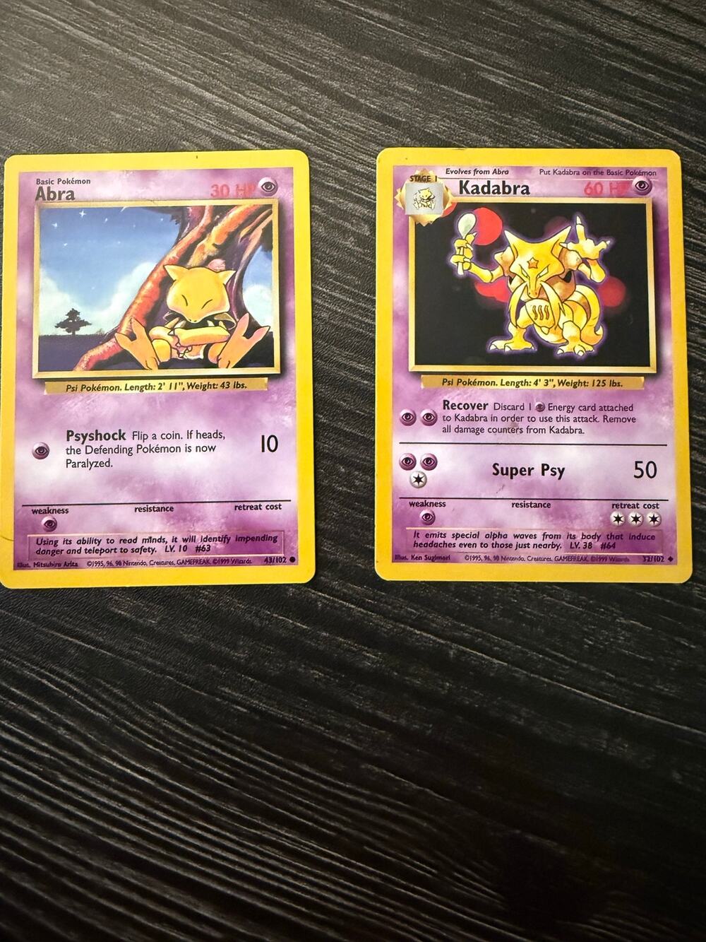 Vintage 1999 Pokemon Base Set Abra & Kadabra WOTC Card Lot